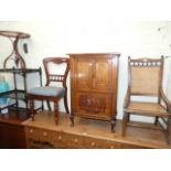 Two Victorian chairs, oak pedestal cupbo
