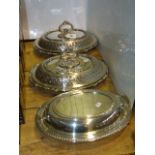 Three silver plated entree dishes