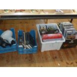 Four boxes of DVD's, hanging lamp, books, semi-precious stones, teapots,