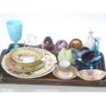 Royal Doulton 'Catherine', two Doulton dishes and plate, other plates, glass paperweights,
