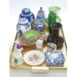 Mason's and other ginger jars, Maling vase and two dishes, small Royal Doulton character jug,