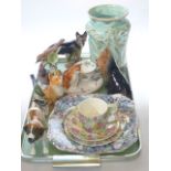Four dog, four bird, three cat ornaments, Burleigh ware vase, Brexton Chintz trio,
