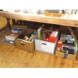Four boxes of Hornby, Bachmann, Mainline and other model railway equipment, model vehicles,