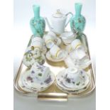 Tuscan coffee service, three cabinet cups and saucer,
