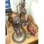 Large copper jug and lidded cauldron,