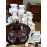 Collection of Aynsley Wild Tudor and bottle of Hennessy Cognac with two goblets on stand