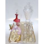 Large Bohemian glass vase and lid, ruby glass decanter, jug and bowl,