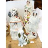 Collection of seven Staffordshire figures and three dogs (10)