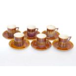 Set of six Linthorpe Ch. Dresser coffee cups and saucers, impressed no.