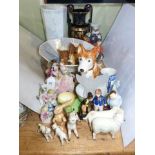 Two Doulton Dickensian figures and others, Beswick animals, glass plates,