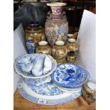 Assorted satsuma vases, blue and white china, vase etc.