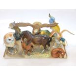 Collection of Beswick including trout, owl, horse group, eagle, budgies, fox,