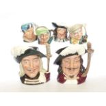 Two large Doulton character jugs 'Porthos' and 'Aramis' and four small character jugs 'The