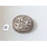 Chinese white metal box, embossed with a five-claw dragon,