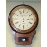 Victorian rosewood cased drop dial fusee wall clock, 11½ inch circular dial signed Cruddas & Son,