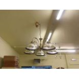 Polished metal and glass five branch ceiling light