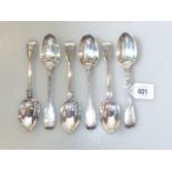 Set of six Victorian silver dessert spoons, George Adams, London, various dates,