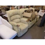 Hackett & Baines three piece lounge suite including one chair reclining,