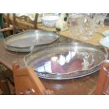 Two silver plated oval gallery trays