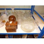 Glass decanter, dressing table set, glassware, tea caddy,