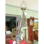 Metal lady figure table lamp with torch shade