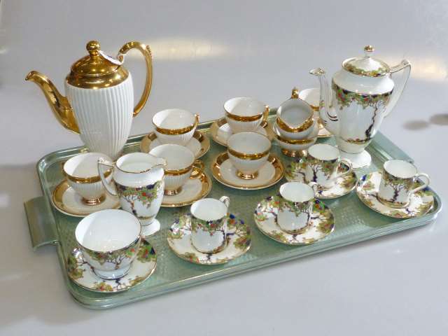 Royal Wilton gilt decorated coffee set and 1920's Fenton coffee set