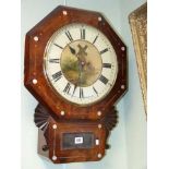 19th Century rosewood and mother-of-pearl inlaid automata windmill drop dial wall clock,