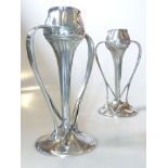 Pair of Liberty & Co. Tudric pewter tulip vases, designed by Archibald Knox, no.