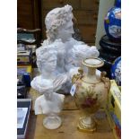 Royal Worcester vase together with five classical busts (6)