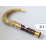 Horn cane handle with yellow metal mounts