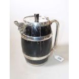 Victorian silver-plate mounted coopered barrel-form presentation jug,