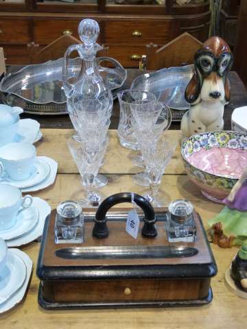 Victorian inkstand and collection of crystal glassware