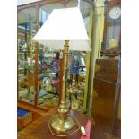 Satin brass column table lamp