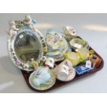 Cherub and flower encrusted mirror, tea china, Susie Cooper,