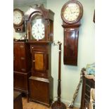 Oak and mahogany cased 30 hour longcase clock, 13 inch painted arched dial.