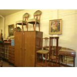 Three Edwardian cabriole leg side chairs, inlaid mahogany bedroom chair,