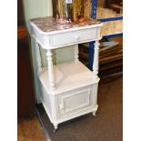 French painted marble topped pedestal cupboard