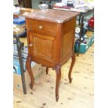 Pair of Continental mahogany marble topped pot cupboards on cabriole legs