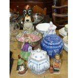 Goebel girl figure and two children figures, Maling fruit bowl and Ringtons caddy,