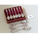 Set of six silver teaspoons, cased; and a set of three Victorian silver teaspoons, Robert Hennell,