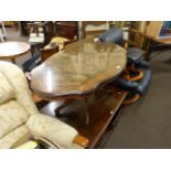 Walnut oval shaped top pedestal coffee table