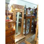 Pine bamboo simulated and chinoiserie panelled cheval mirror on single drawer base