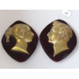 Pair of brass profile plaques of Victoria and Albert