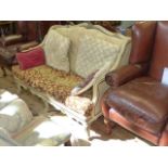 French shaped back settee on cabriole legs