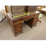 Georgian style nine-drawer mahogany pedestal desk and swivel desk chair