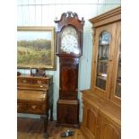 Mahogany eight day longcase clock, 13 inch arched painted moon phase dial, signed Thomas & Co,