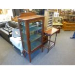 Oak single door china cabinet and barley twist occasional table