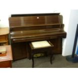 Mahogany cased Bentley upright overstrung piano together with a piano stool