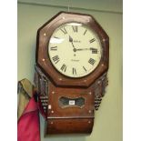 Victorian rosewood and mother of pearl inlaid fusee drop dial wall clock,