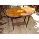 Edwardian inlaid mahogany rectangular shaped top occasional table on square tapering legs